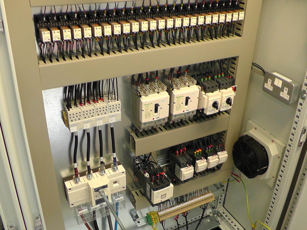 Inside a Flow Loop Controls Panel showing a bank of relays